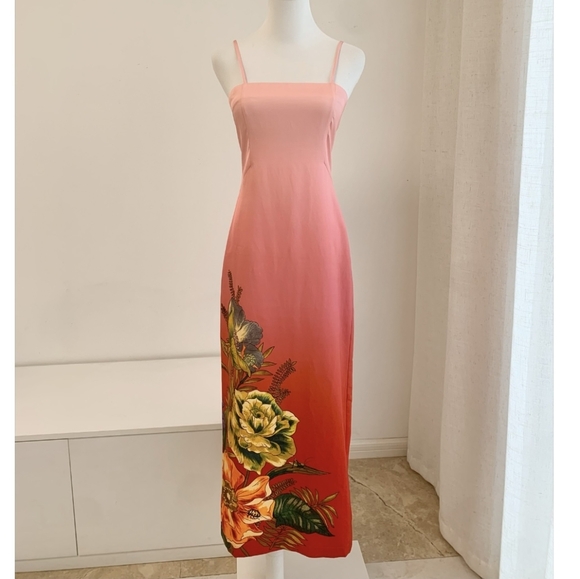 emerald green floral midi dress Mac Duggal Brocade Strapless A-Line Midi Dress